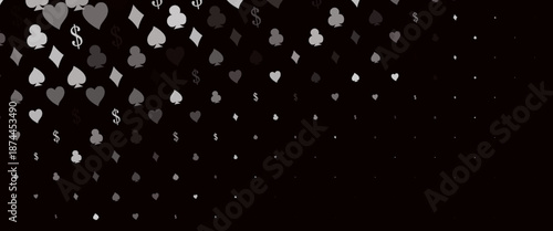 Dark Silver, Gray vector layout with elements of cards. Shining illustration with hearts, spades, clubs, diamonds. Pattern for ads of parties, events in Vegas.