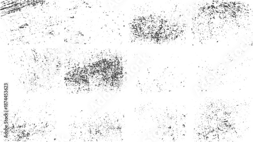 Distressed overlay textures featuring stains and grunge spray details for urban style graphic design projects