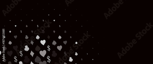 Dark Silver, Gray vector layout with elements of cards. Shining illustration with hearts, spades, clubs, diamonds. Pattern for ads of parties, events in Vegas.
