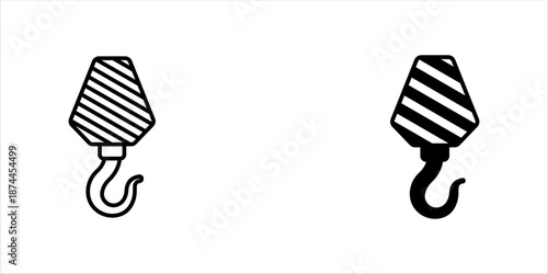 Crane hook icon set linear logo mark in black and white vector illustration on white background, eps10