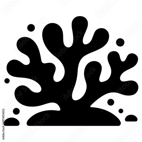 Coral Silhouette Icon Vector, Black Coral Symbol on White Background