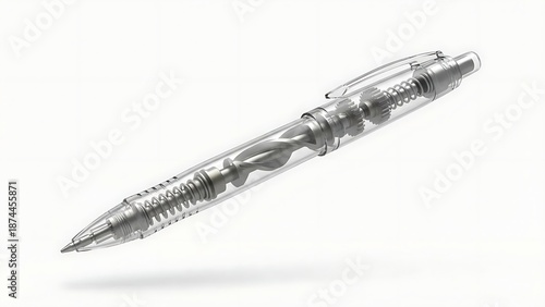 Transparent pen showing internal gears and springs mechanism