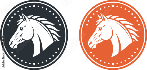 Horse Head Profile Silhouette in Dotted Circle Logo for Equestrian and Ranch Branding