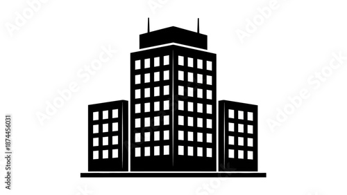 Black Silhouette of Office Building Structure.