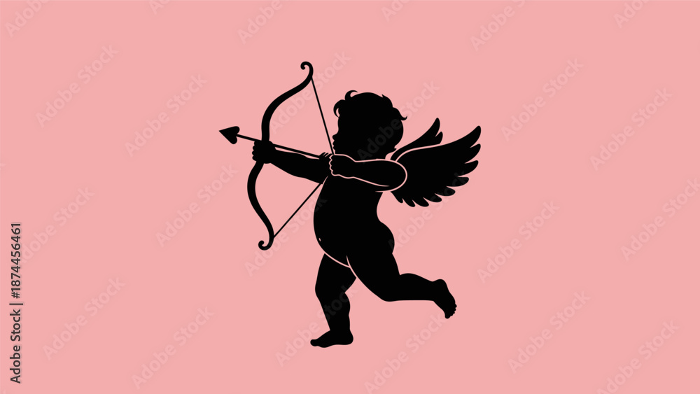 Fototapeta premium Silhouette of Cupid with bow and arrow, symbolizing love and romance.