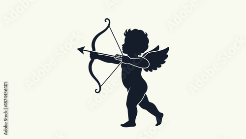 Silhouette of Cupid with Bow and Arrow.