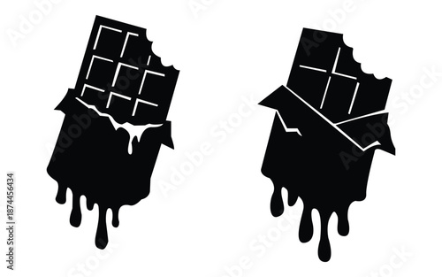 Bitten chocolate bar silhouette icon with melting drip sweet candy dessert