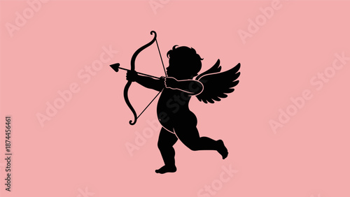 Silhouette of Cupid with bow and arrow, symbolizing love and romance.