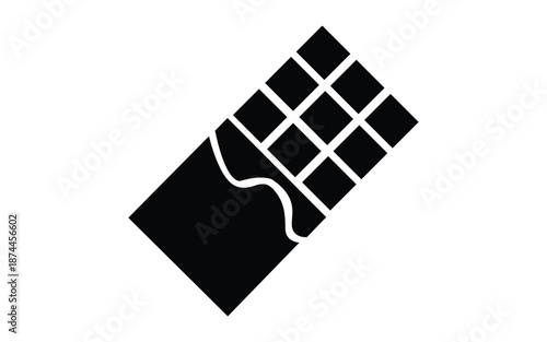 Chocolate bar icon in flat solid black style isolated on white for web design