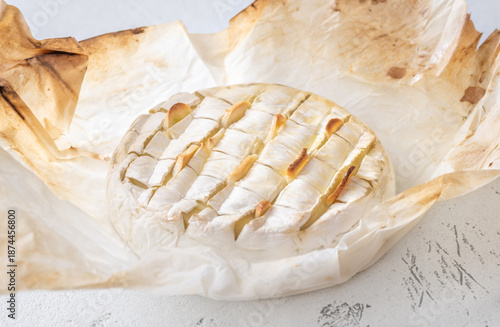 Wallpaper Mural Baked camembert cheese with roasted garlic in rustic parchment wrap Torontodigital.ca