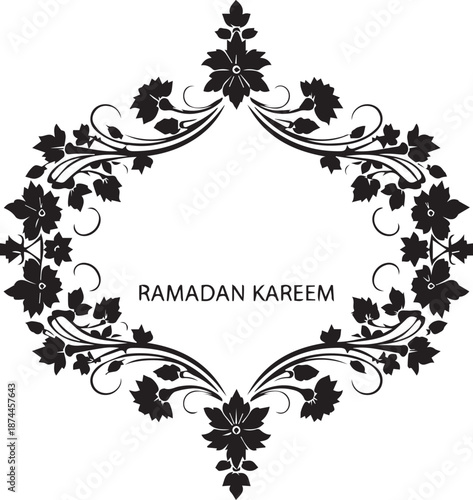 Elegant black floral border with ramadan kareem text