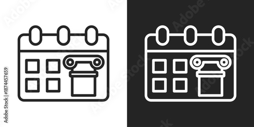 National Day Icon In Black And White Line Style