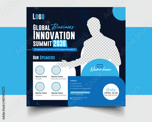 Business summit social media banner design template. Business social media post invitation, online Business invitation.