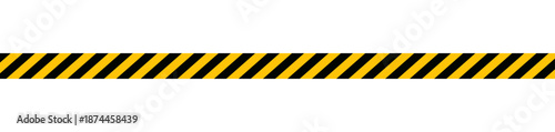 Seamless barrier tape pattern with black and yellow diagonal stripes representing construction border, hazard warning, safety zone marking and industrial caution concept