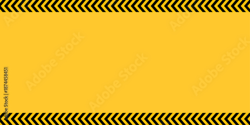 Caution border pattern with black chevron arrows on yellow background representing warning zone, directional safety marking, construction border and industrial hazard concept