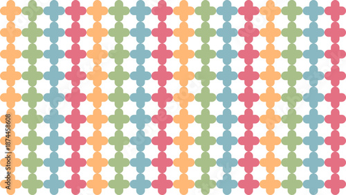Seamless colorful geometric pattern with repeating cross shapes representing decorative background, playful surface design, textile print and modern abstract pattern concept