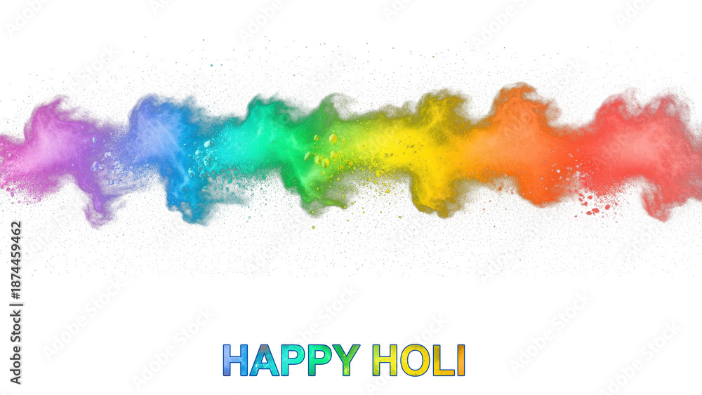 Fototapeta premium A vibrant colorful powder explosion on a black background with Happy Holi text on transparent background
