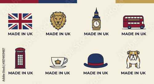 Made in the UK: Line Art Symbols and British Cultural Icons Vector Collection