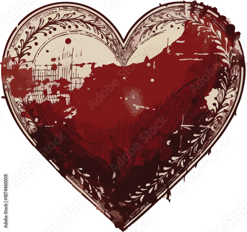 Vintage Grunge Bloody Heart Vector Illustration T-Shirt Design

