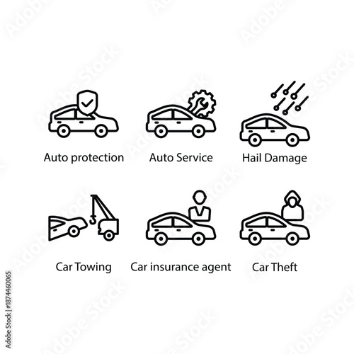 Auto protection, Auto Service, Hail Damage, Car Towing, Car insurance agent, Car Theft, icon