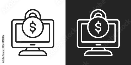 Ransomware Icon In Black And White Line Style