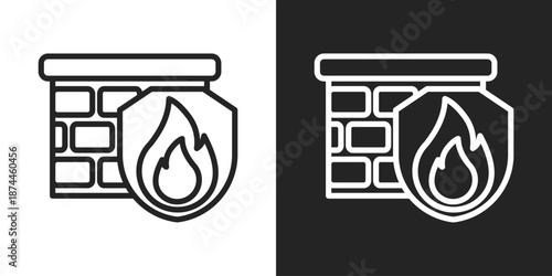 Firewall Icon In Black And White Line Style