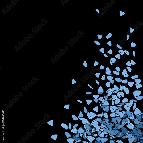 Minimalist Design: Vibrant Blue Stones and Pebbles on Black Backdrop with Abstract Texture