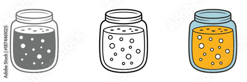 Fermentation Kombucha SCOBY Top View Inside Transparent Jar, Illustrating Probiotic Culture, Fermented Tea Beverage, Home Brewing, Healthy Drink Process