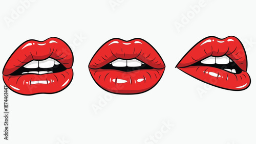 Cartoon lips with different expressions on white background