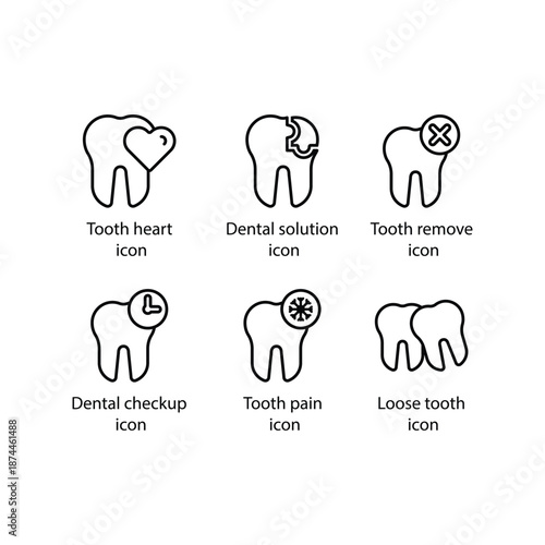 Tooth heart, Dental solution, Tooth remove, Dental checkup, Tooth pain, Loose tooth, icon