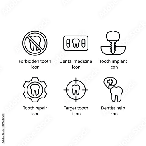 Forbidden tooth, Dental medicine, Tooth implant, Tooth repair, Target tooth, Dentist help, icon