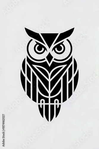 Minimalist Black and White Stylized Owl: Iconic Geometric Vector Art Illustration for Modern Graphic Design