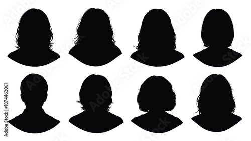 Collection of silhouettes of women with different hair styles