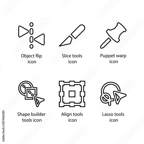 Object flip, Slice tools, Puppet warp, Shape builder tools, Align tools, Lasso tools, icon