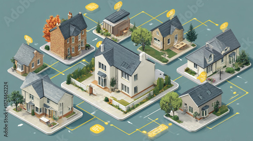 Property investment illustrated through digital technology, highlighting how mortgages help people own modern residential homes.