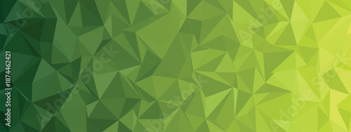 A vibrant green polygonal background with a gradient of dark to light shades
