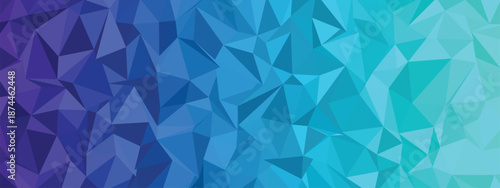 A vibrant polygonal background with a gradient of blue and purple hues