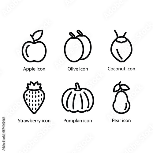 Apple, Olive, Coconut, Strawberry, Pumpkin, Pear, icon