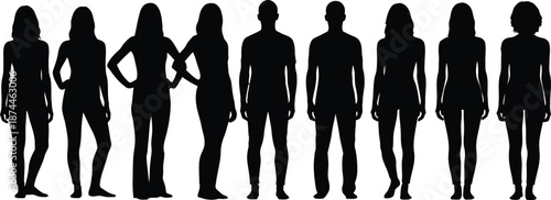 Silhouettes of eight women standing in a row