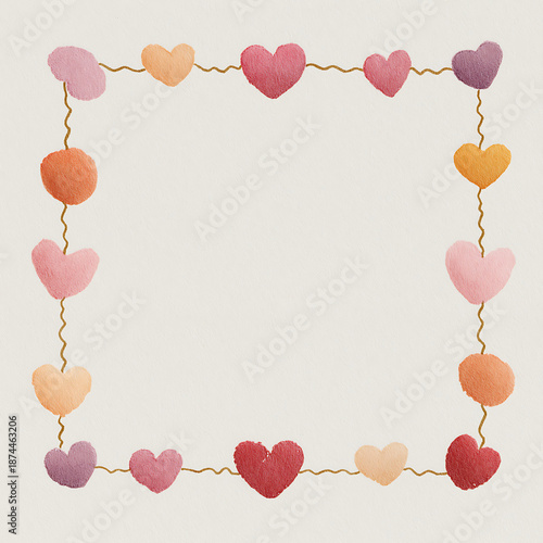 Valentine's Day Heart Decorative Border: Colorful Whimsical Frame with Pastel Colors and Artistic Illustration