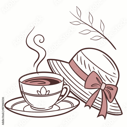 Tea Cup and Hat with Ribbon saucer