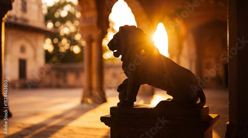 A majestic stone lion statu...