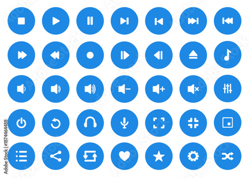 Music player icons set button flat style audio and media control symbols