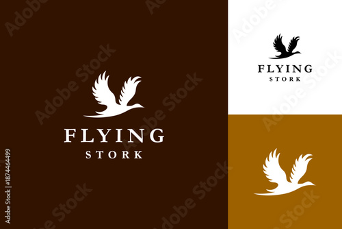 Flying Stork Heron Crane Egret Bird silhouette nature wildlife logo design