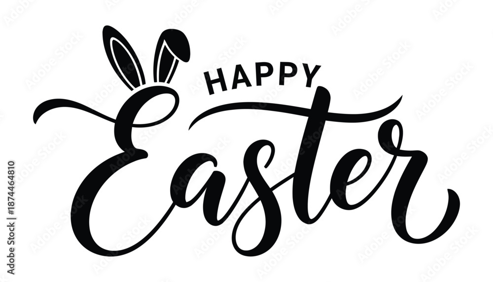 Fototapeta premium Happy Easter Hand Lettering Typography with Bunny Ears