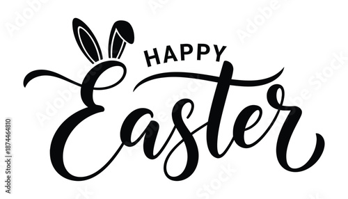 Happy Easter Hand Lettering Typography with Bunny Ears