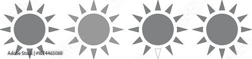 A simple graphic design of four identical yellow sun icons arranged horizontally in a row.