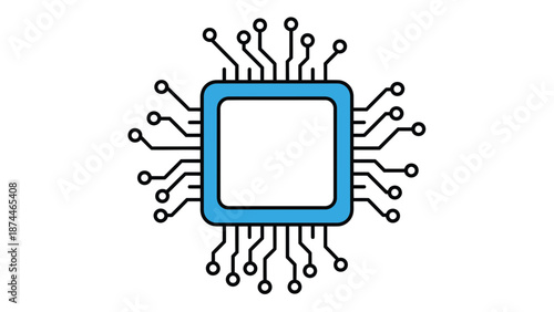 A stylized illustration of a computer microchip with connecting circuits