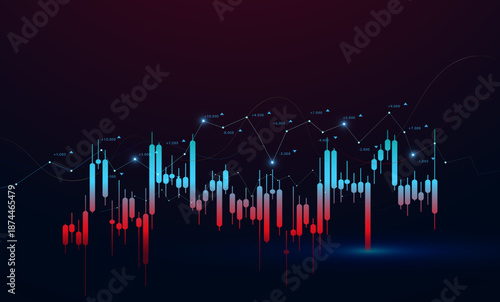 Financial chart showing stock price movement with graph indicators for trade analysis and profit. and Stock market graph illustrating index volatility, financial analysis