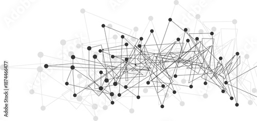 Abstract network of interconnected nodes and lines on a white background